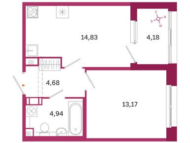 1-комнатная 37.62 кв.м, ЖК «Дом на Курской», 16 397 806 руб.