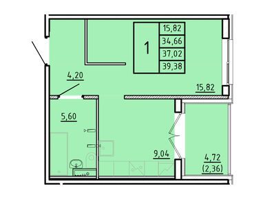 1-комнатная 34.66 кв.м, ЖК «Образцовый квартал 16», 7 018 650 руб.