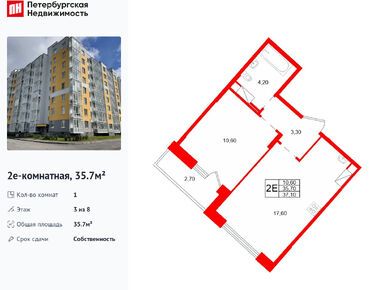 1-комнатная 35.70 кв.м, ЖК «Ёлки Вилладж», 3 927 000 руб.