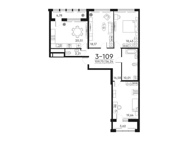 3-комнатная 110.10 кв.м, ЖК Familia (Фамилия), 53 282 668 руб.