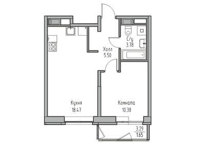 2-комнатная 39.78 кв.м, ЖК «Юнтолово», 8 703 016 руб.