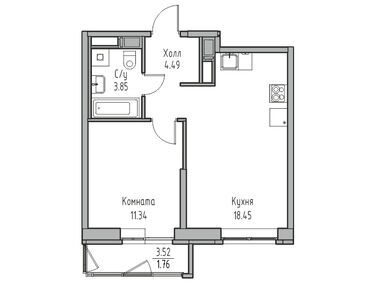 2-комнатная 39.89 кв.м, ЖК «Юнтолово», 8 754 428 руб.