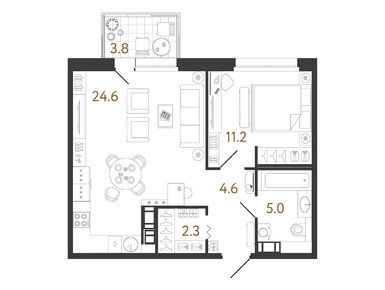 1-комнатная 47.70 кв.м, ЖК «Куинджи», 19 459 310 руб.