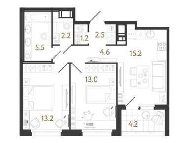 Планировки двухкомнатные в ЖК «Литера»