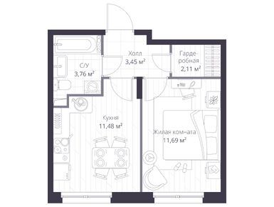 Планировки однокомнатные в ЖК «Верен Норт Сертолово»