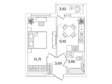 1-комнатная 35.90 кв.м, ЖК «Лайнеръ», 9 059 116 руб.