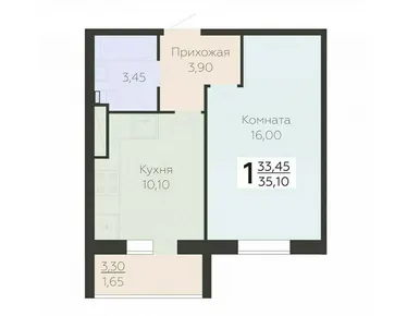 1-комнатная 35.10 кв.м, ЖК «Ленский», 5 349 240 руб.