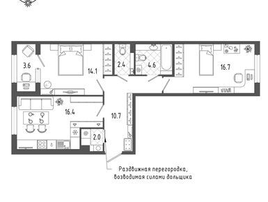 2-комнатная 68.70 кв.м, Квартал «Галактика», 17 553 528 руб.