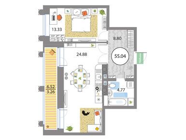 2-комнатная 55.04 кв.м, ЖК Modum (Модум), 19 302 941 руб.