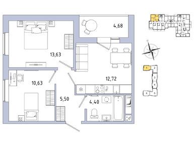 Планировки двухкомнатные в ЖК «IQ Гатчина»
