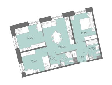 Планировки трехкомнатные в ЖК «Бульвар Грина»