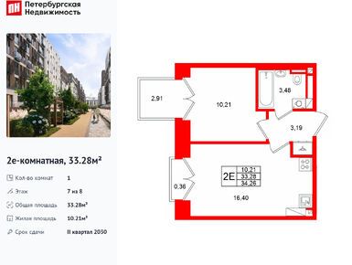 1-комнатная 33.28 кв.м, ЖК «Аристократ», 19 468 800 руб.