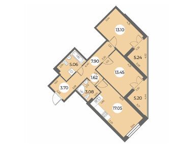 2-комнатная 70.18 кв.м, ЖК «Огни Залива», 17 818 000 руб.
