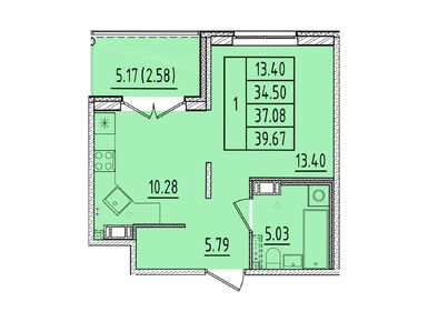 1-комнатная 34.50 кв.м, ЖК «Образцовый квартал 17», 7 452 000 руб.