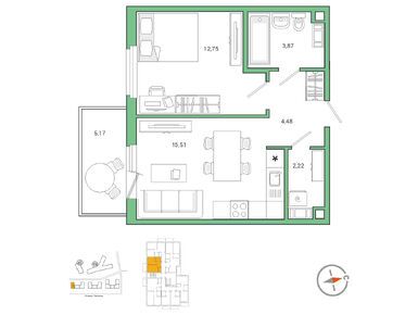 1-комнатная 40.30 кв.м, ЖК «IQ Гатчина», 9 051 380 руб.