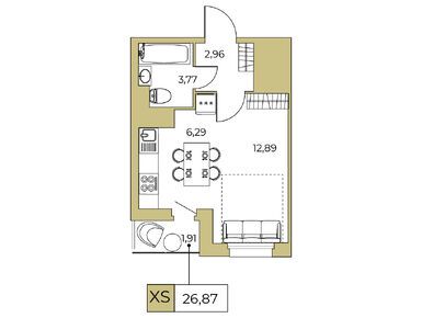 Студия 26.90 кв.м, ЖК «Аквилон SKY» (Скай), 5 332 230 руб.