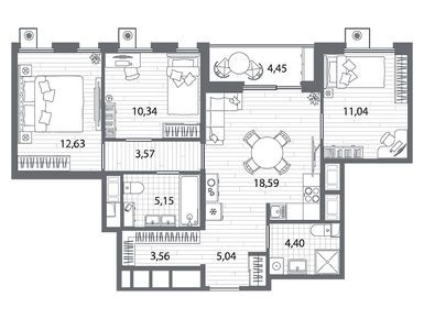 Планировки трехкомнатные в ЖК Respect (Респект)