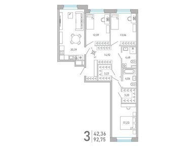 Планировки трехкомнатные в ЖК «Министр»