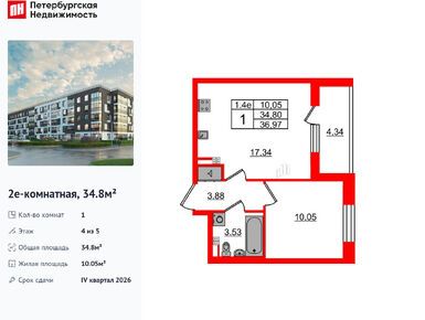Планировки однокомнатные в ЖК «Парадный ансамбль»