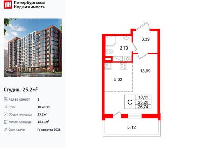 Студия 25.20 кв.м, ЖК «Титул в Московском», 8 800 193 руб.