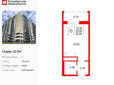 Студия 20.90 кв.м, ЖК «Аннинский парк», 2 668 930 руб.
