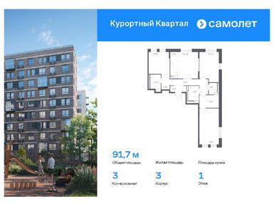Планировки трехкомнатные в ЖК «Курортный Квартал»