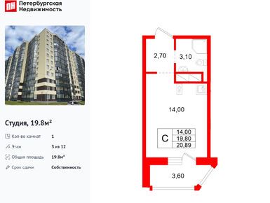 Студия 19.80 кв.м, ЖК «Аннинский парк», 2 473 020 руб.