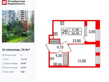 1-комнатная 34.40 кв.м, ЖК Svetlana Park (Светлана Парк), 19 504 800 руб.