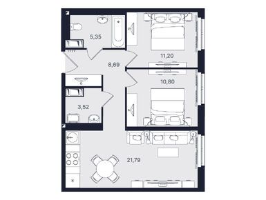 Планировки 3-к. апартаменты в Апарт-отель «Про.Молодость»