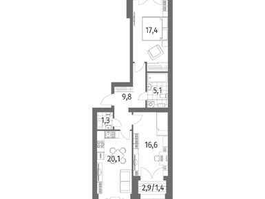 2-комнатная 71.80 кв.м, ЖК «Наука», 21 828 000 руб.