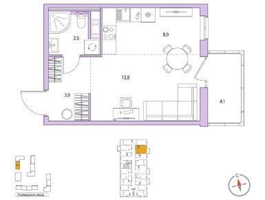 Планировки студии в ЖК «Янила Форест»