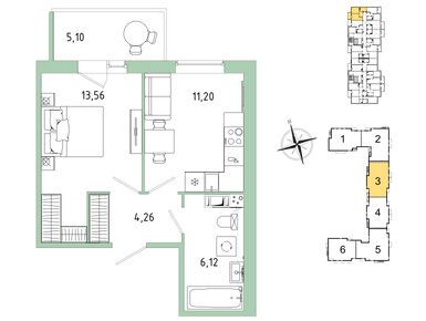 1-комнатная 36.67 кв.м, ЖК «IQ Гатчина», 6 519 926 руб.