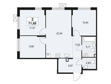 Планировки трехкомнатные в ЖК «А101 Лаголово»