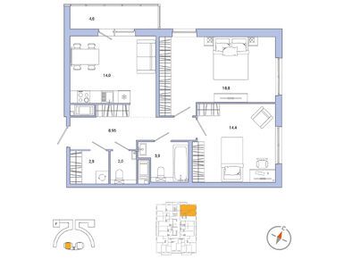 Планировки двухкомнатные в ЖК «ОКЛА Вижн»