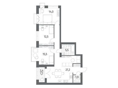 Планировки трехкомнатные в ЖК «Наука»