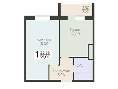 1-комнатная 35.00 кв.м, ЖК «Ленский», 4 872 000 руб.