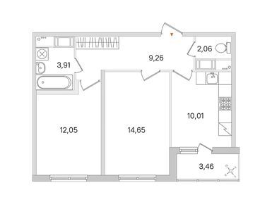 Планировки двухкомнатные в ЖК «Ясно.Янино»