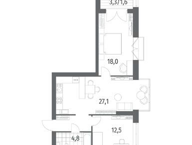 2-комнатная 68.83 кв.м, ЖК «Наука», 21 023 000 руб.
