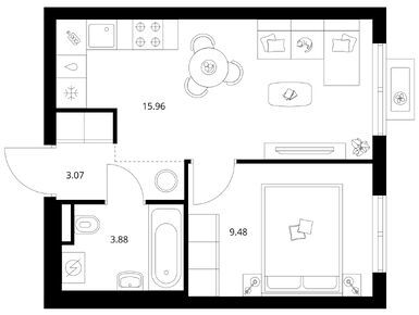 Планировки однокомнатные в Заречный парк