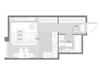 1-комнатная 30.59 кв.м, ЖК AVANT (Авант), 25 886 450 руб.