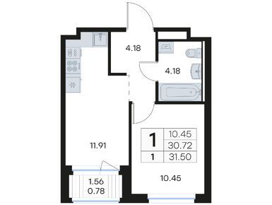 Планировки однокомнатные в ЖК «Глоракс Новоселье»