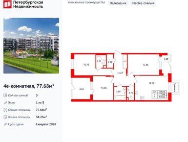 Планировки трехкомнатные в ЖК «Парадный ансамбль»