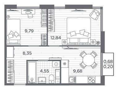Планировки двухкомнатные в ЖК «Plus Пулковский»