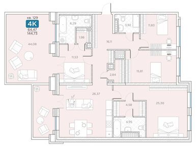 Планировки четырехкомнатные в ЖК «Гильдия»
