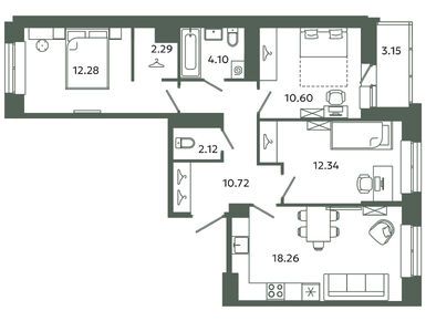 Планировки трехкомнатные в ЖК «Загляденье»