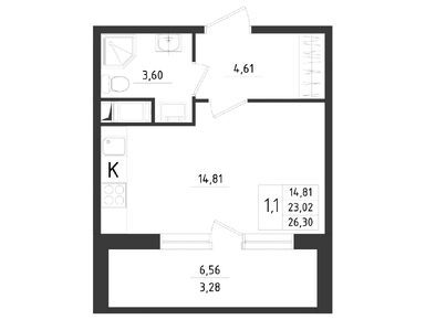 Студия 26.30 кв.м, ЖК «Новикола», 4 747 150 руб.