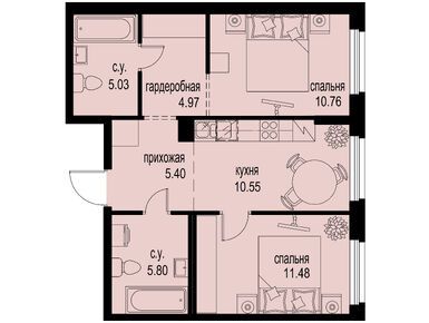 2-комнатная 53.99 кв.м, ЖК iD Murino lll (Айди Мурино 3), 7 558 600 руб.