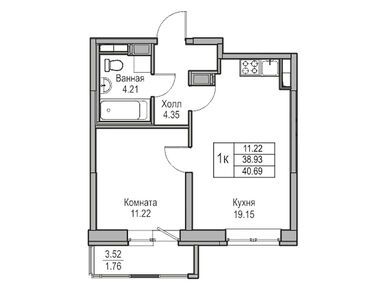 2-комнатная 40.69 кв.м, ЖК «Юнтолово», 8 690 908 руб.