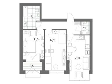 2-комнатная 72.20 кв.м, ЖК «Наука», 21 572 000 руб.