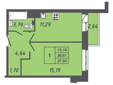 Планировки однокомнатные в ЖК «Апрель»